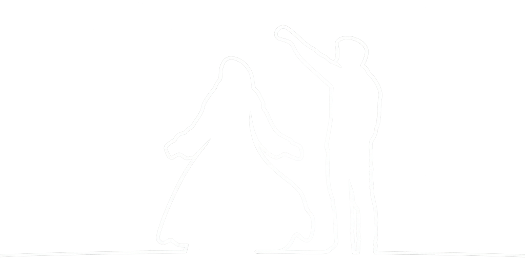 Silhouette of the couple, hand raised toward the moon